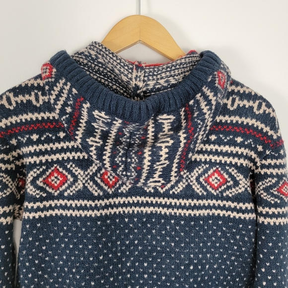 American Eagle Outfitters Blue Red Sweater Nordic Pattern Hooded Pullover XS - Picture 11 of 11